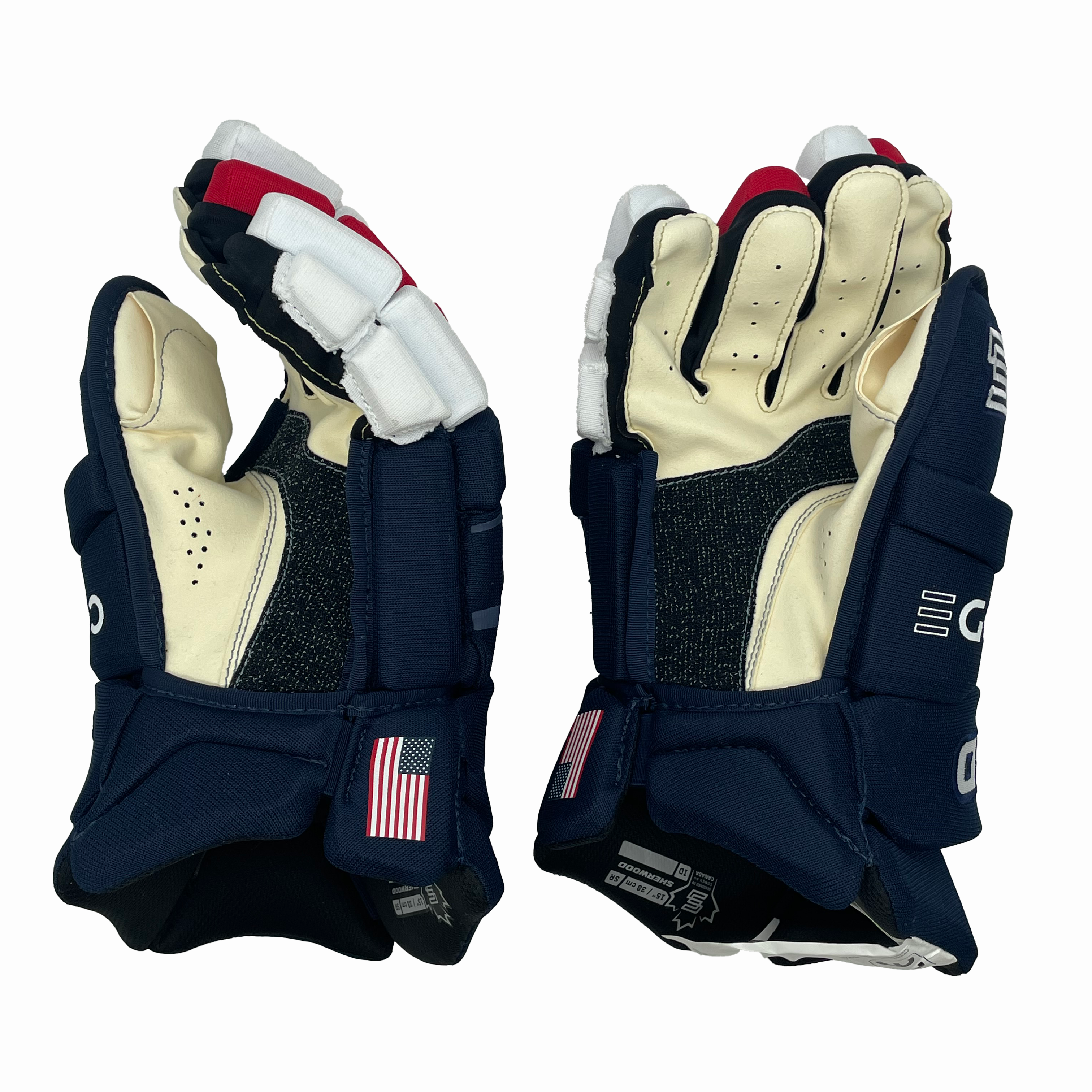 Sherwood Code Encrypt Pro – Gant NHL Pro Stock – Équipe USA 4-Nations LE (bleu marine/rouge/blanc)